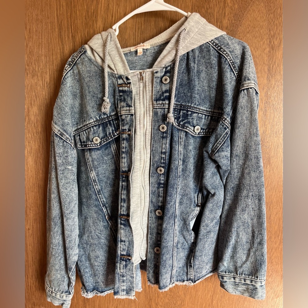 Buckle Blue Jean Jacket with Gray Hoodie